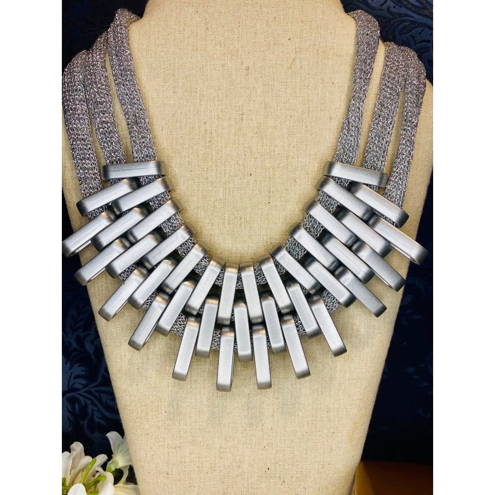 Multilayer Geometric Statement Necklace - Picture 7 of 8